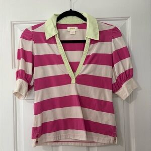 Maeve for Anthropologie Pink and Cream Striped polo